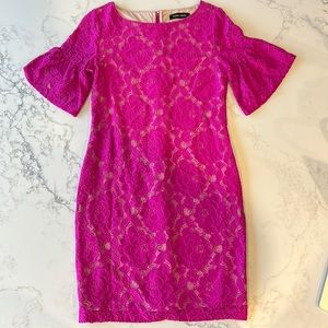 Ivanka Trump Ruffled Bell Sleeve Lace Dress